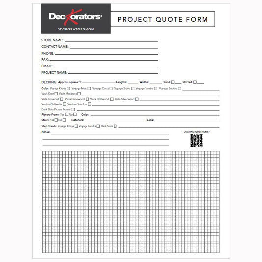 DECKORATORS "PROJECT QUOTE FORM" TEAR PAD